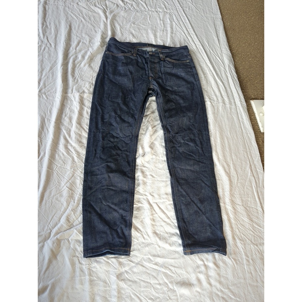 ASKET Slim Raw Denim Jeans Button Fly Sz 30 Dark‎ Wash Blue 30X28 Italy Made